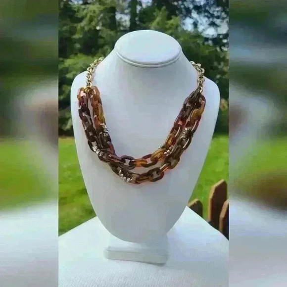 J. Crew Jewelry - J crew vintage cocktail necklace gold tone brown plastic rhinestones